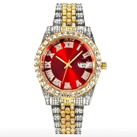 Vintage Quartz Watch Rhinestones Large Dial Steel Band Watch Fancy Women NWT - Picture 2 of 5